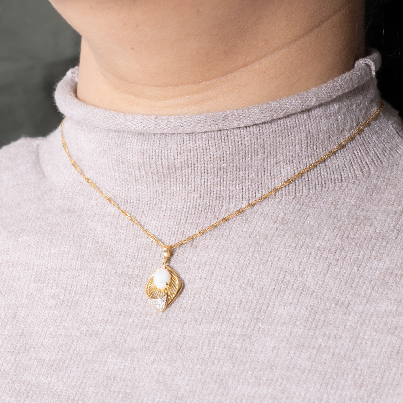 18k Opal & Diamond Abstract Pendant Necklace | 0.85ct, 0.05ctw | 16"