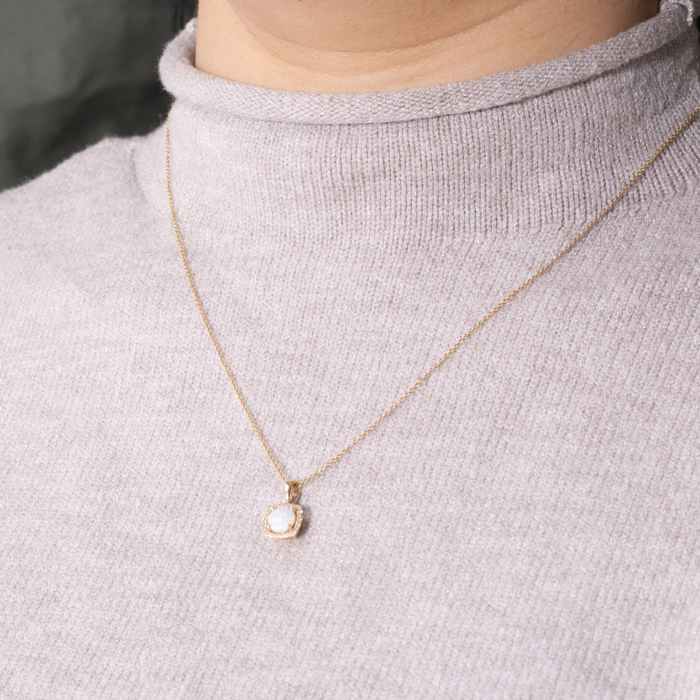 ‘Effy’ 14k Opal & Diamond Halo Pendant Necklace | 0.40ct, 0.02ctw | 18"