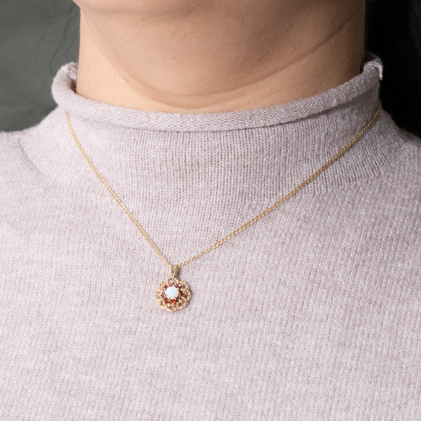 Italian 14k Garnet & Opal Floral Pendant Necklace | 0.65ctw | 16"