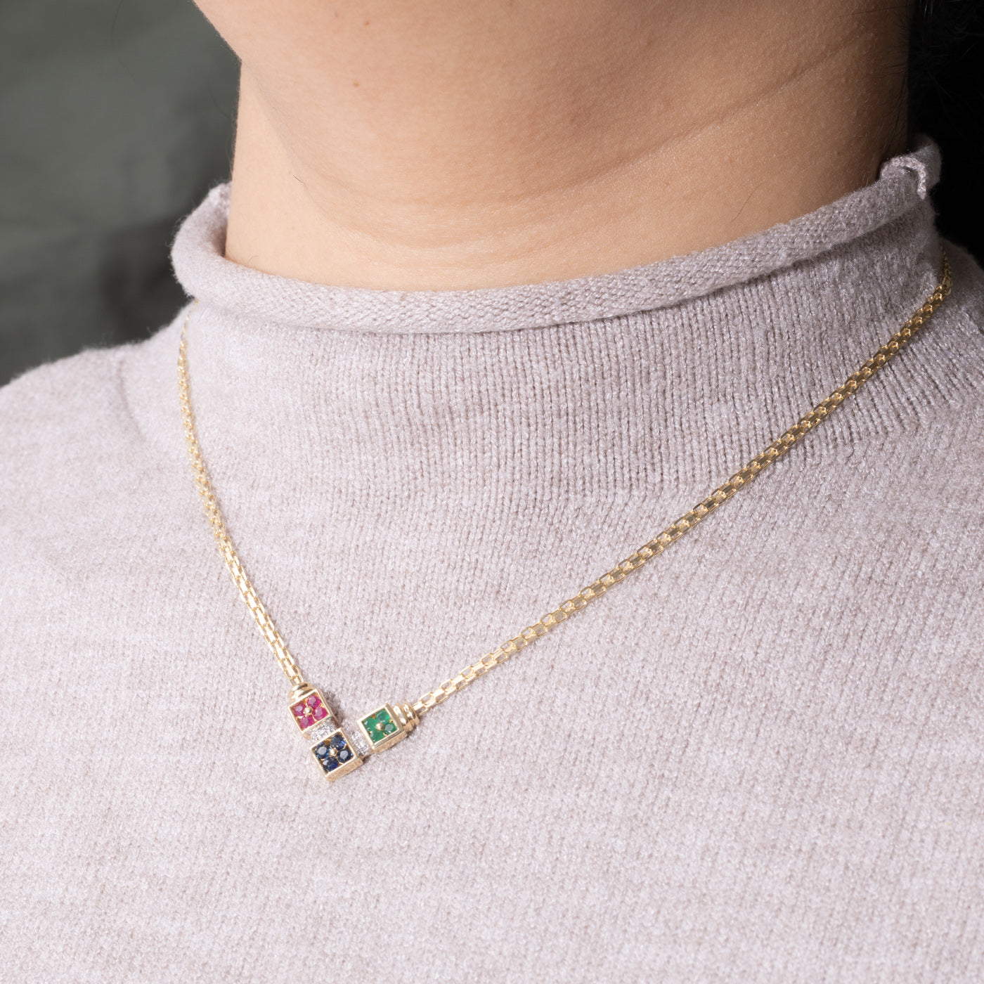 10k Multi Gemstone Geometric Necklace | 0.32ctw, 0.03ctw | 16"