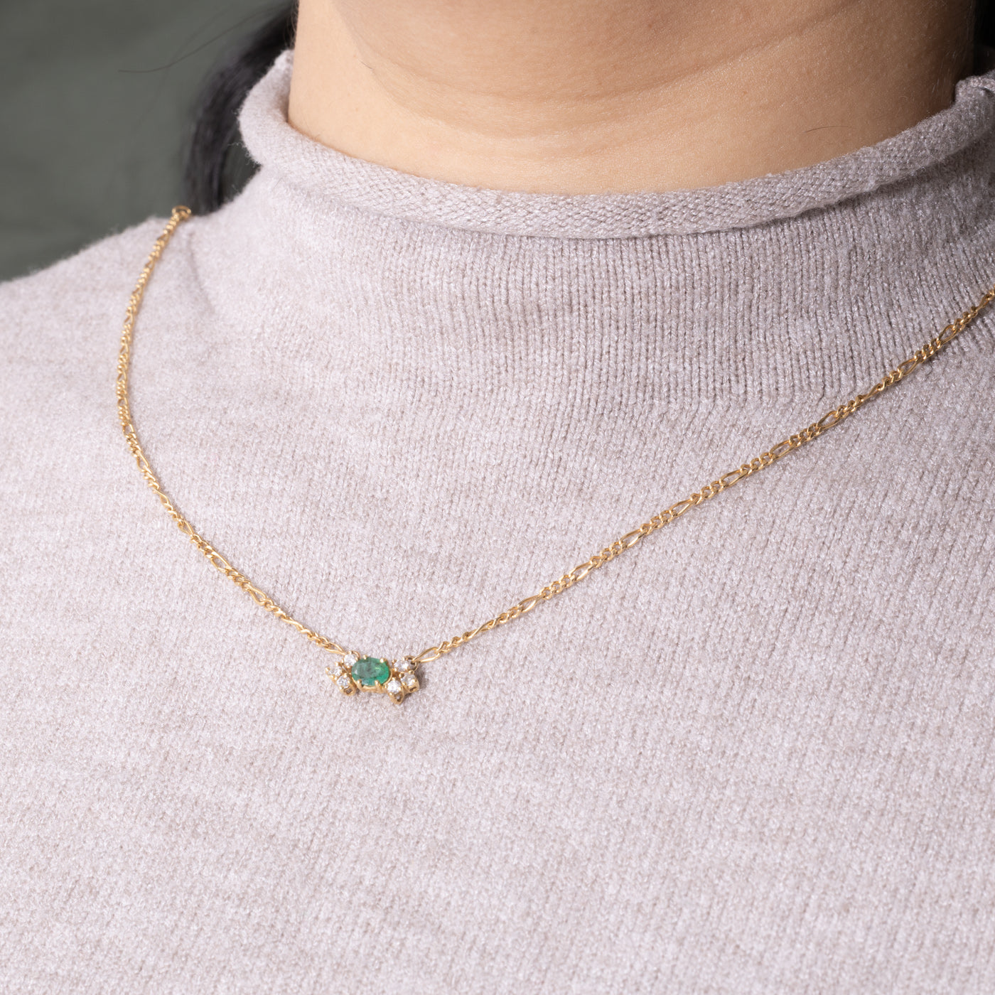 18k Emerald & Diamond Accented Pendant Necklace | 0.30ct, 0.18ctw | 17"