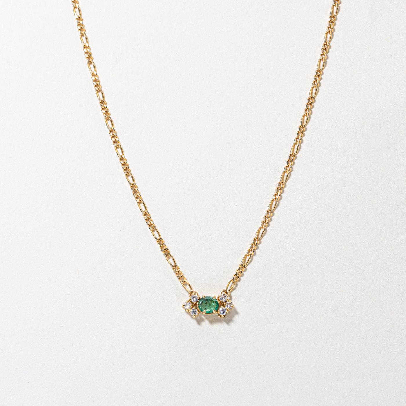 18k Emerald & Diamond Accented Pendant Necklace | 0.30ct, 0.18ctw | 17"