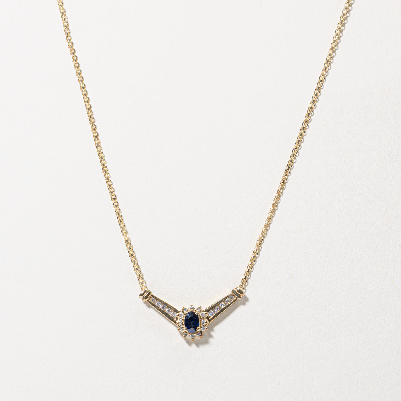 10k Sapphire & Diamond Petal Halo Necklace | 0.58ct, 0.16ctw | 16"
