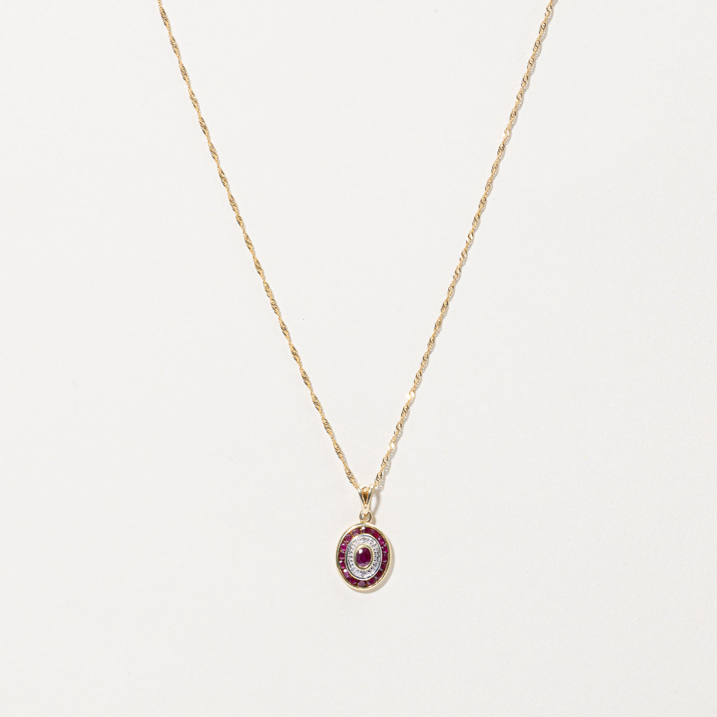 10k Ruby & Diamond Halo Pendant Necklace | 0.45ctw, 0.00ctw | 18"