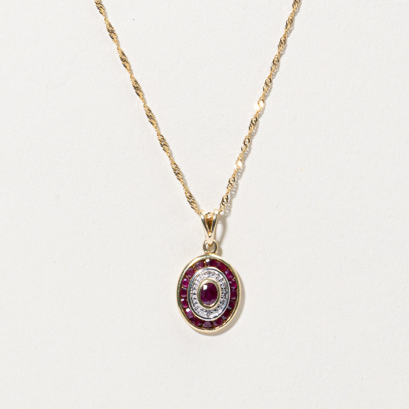 10k Ruby & Diamond Halo Pendant Necklace | 0.45ctw, 0.00ctw | 18"