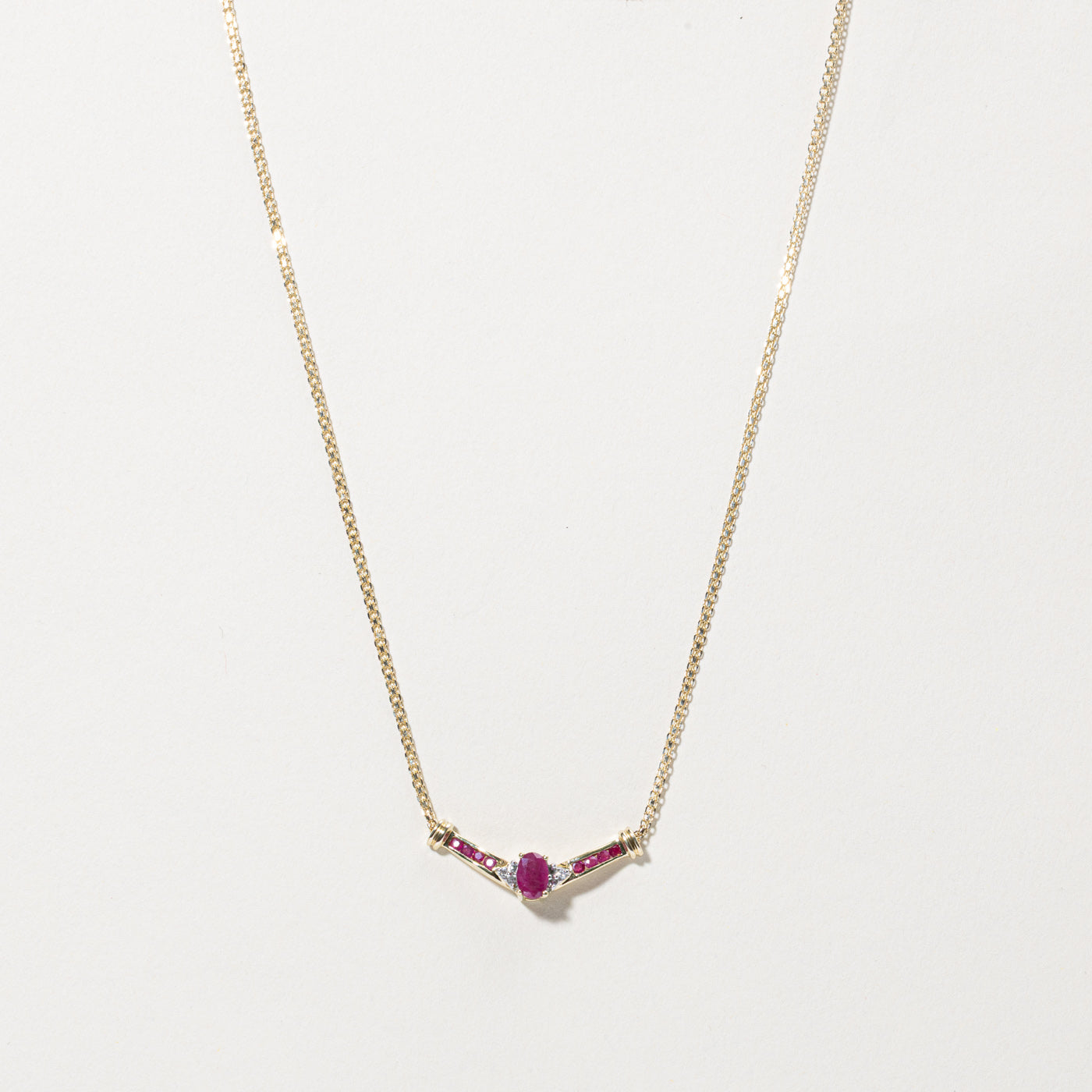 10k Synthetic Ruby & Diamond Necklace | 0.68ctw, 0.03ctw | 17"