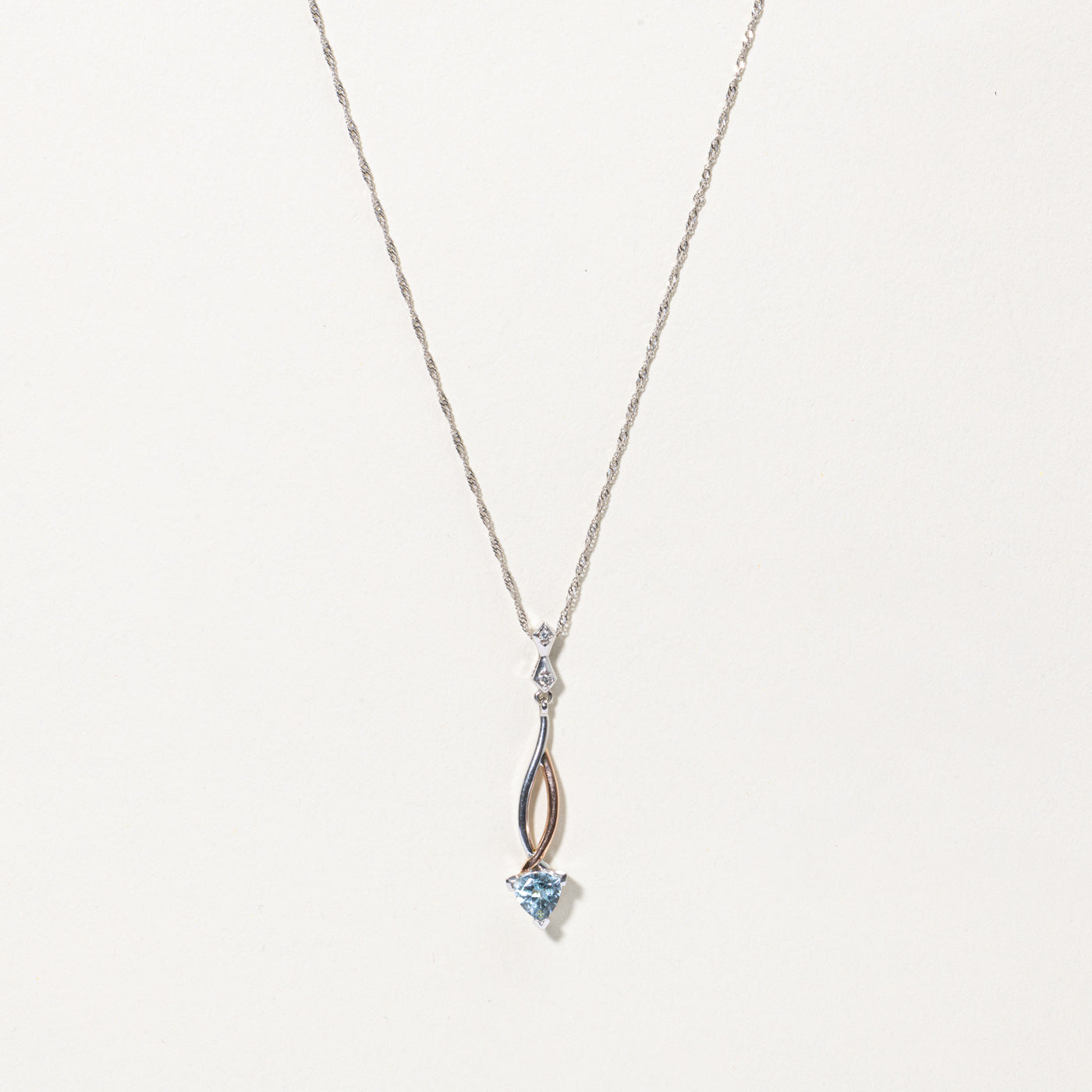 10k Aquamarine & Diamond Drop Pendant Necklace | 0.80ct, 0.02ctw | 17"