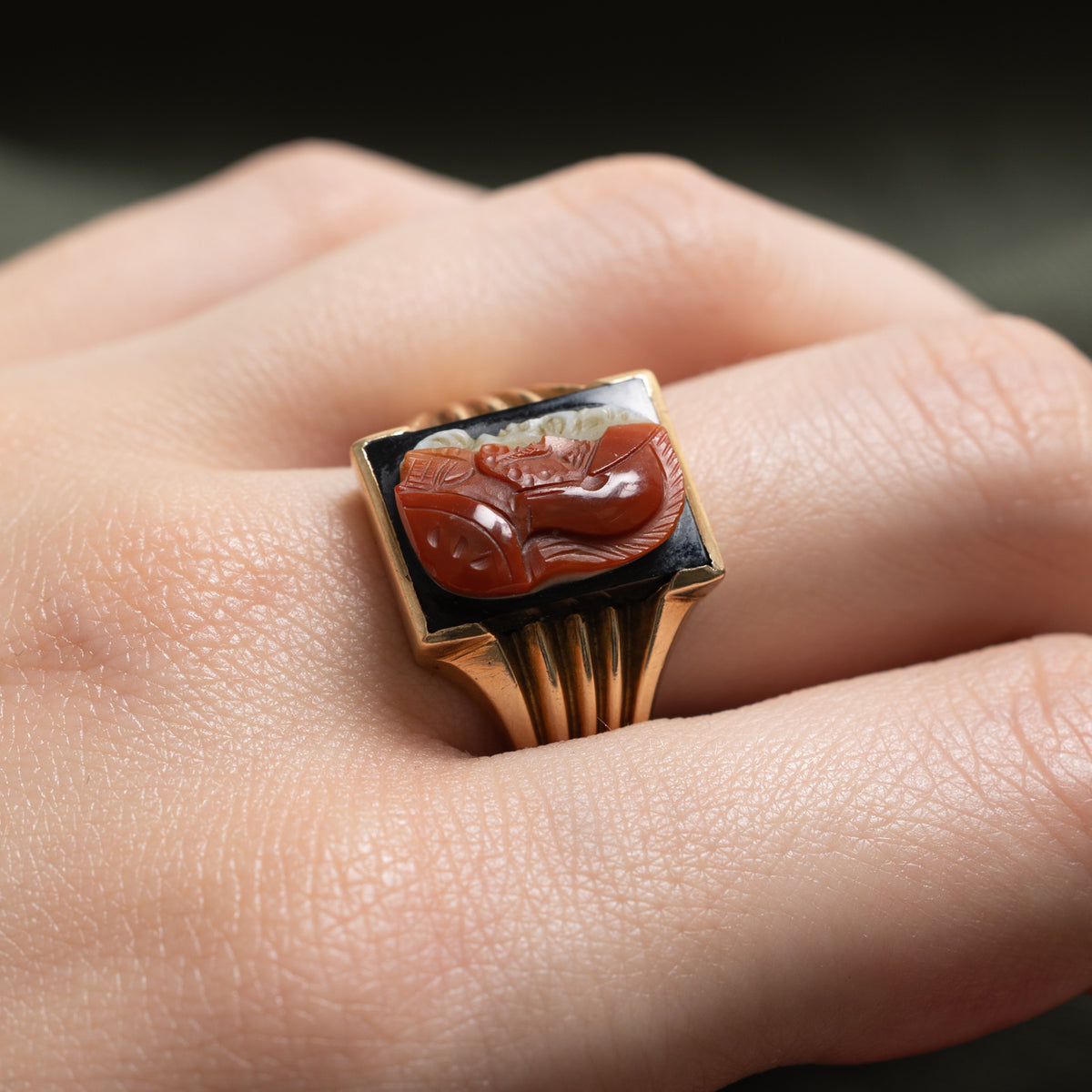 Vintage Canadian Bezel Set Agate Cameo Signet Ring | 8.00ct | SZ 12.5