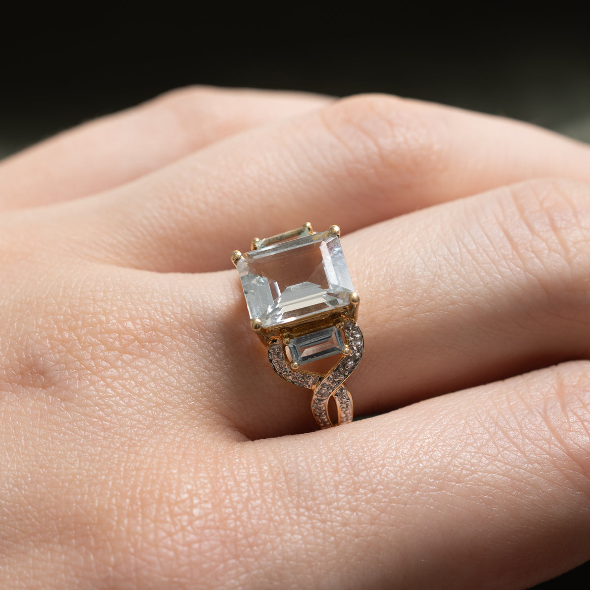 10k Three Stone Aquamarine & Diamond Accented Ring | 2.70ct, 0.004ctw | SZ 7.25