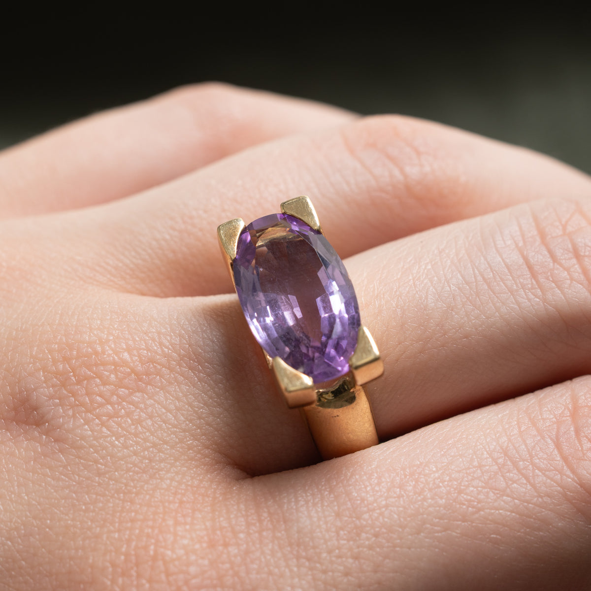 14k Yellow Gold Solitaire East West Amethyst Cocktail Ring | 5.75ct | SZ 7