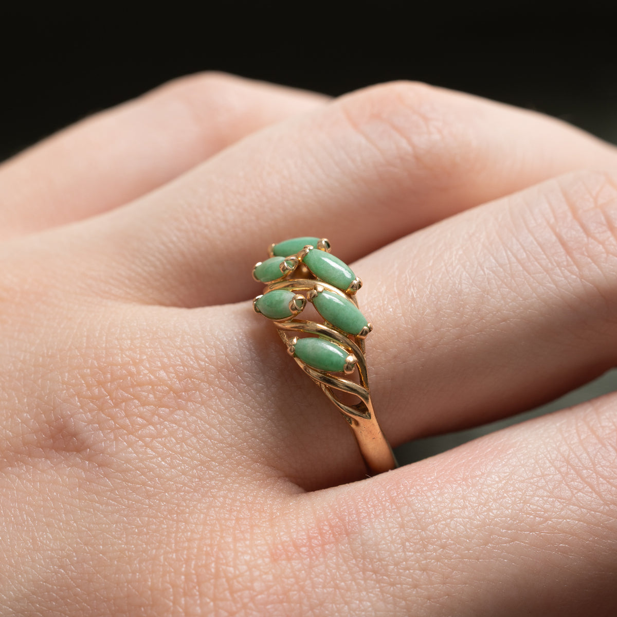14k Diagonal Multi Row Jadeite Ring | 0.90ctw | SZ 7.5