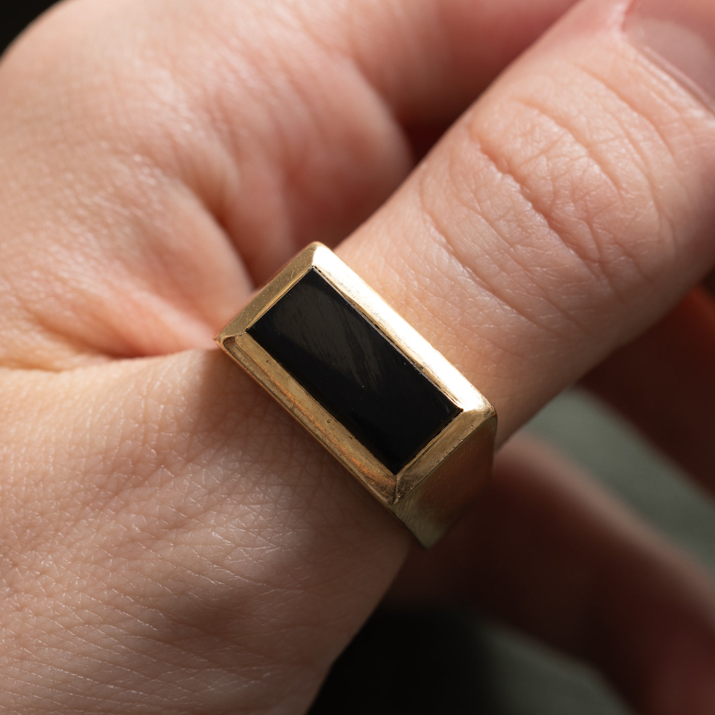 14k Solitaire East West Onyx Signet Ring | 1.40ct | SZ 9.25