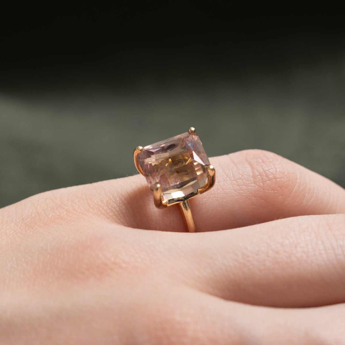 14k Solitaire Cushion Cut Ametrine Ring | 4.25ct | SZ 3.5