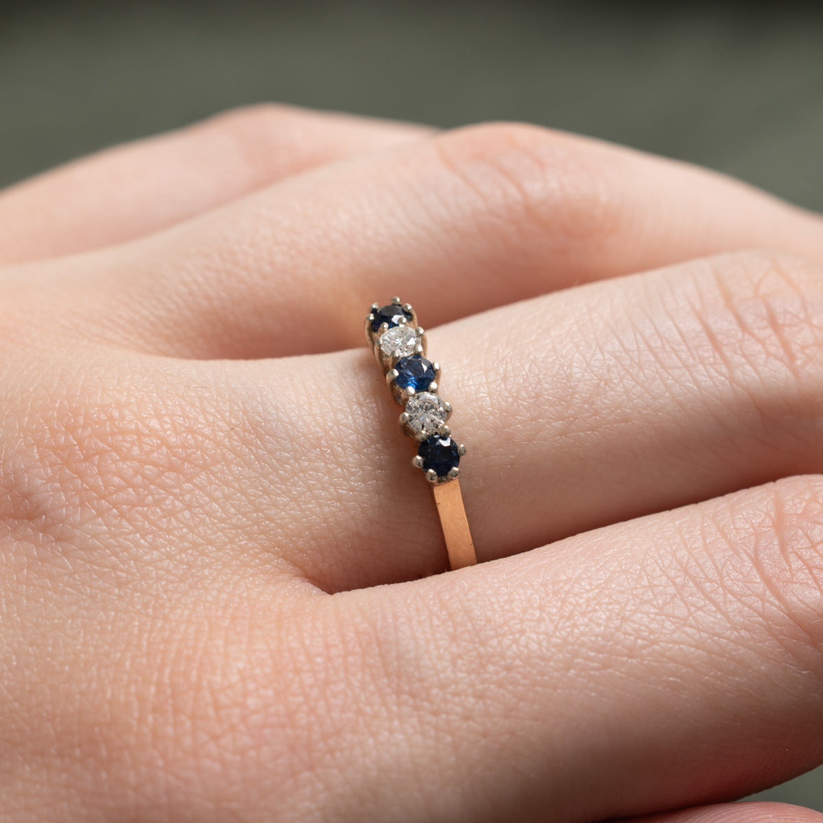 14k Five Stone Sapphire & Diamond Band | 0.26ctw, 0.15ctw | SZ 6