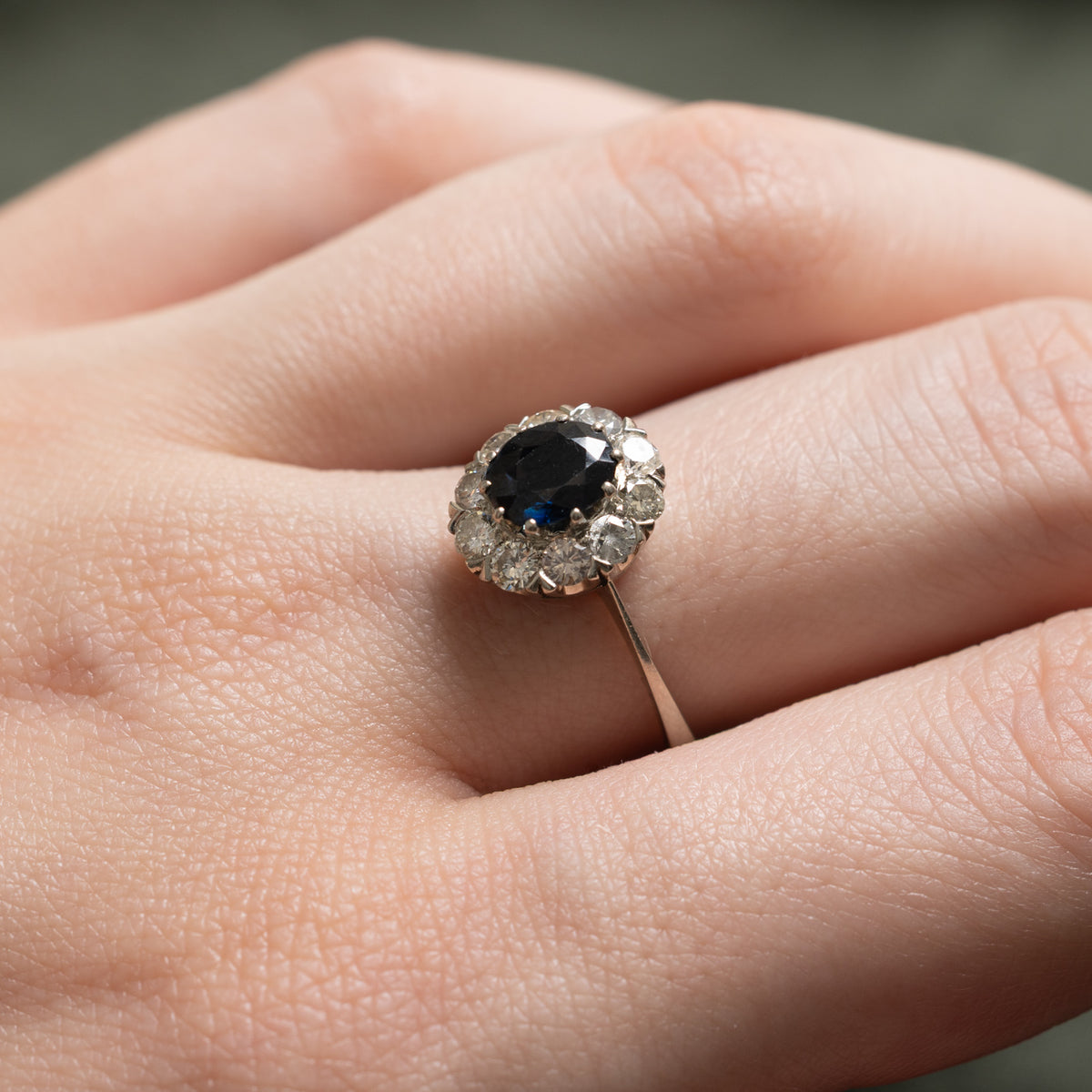 Austrian White Gold Sapphire & Diamond Halo Ring | 0.90ct, 0.50ctw | SZ 7.5