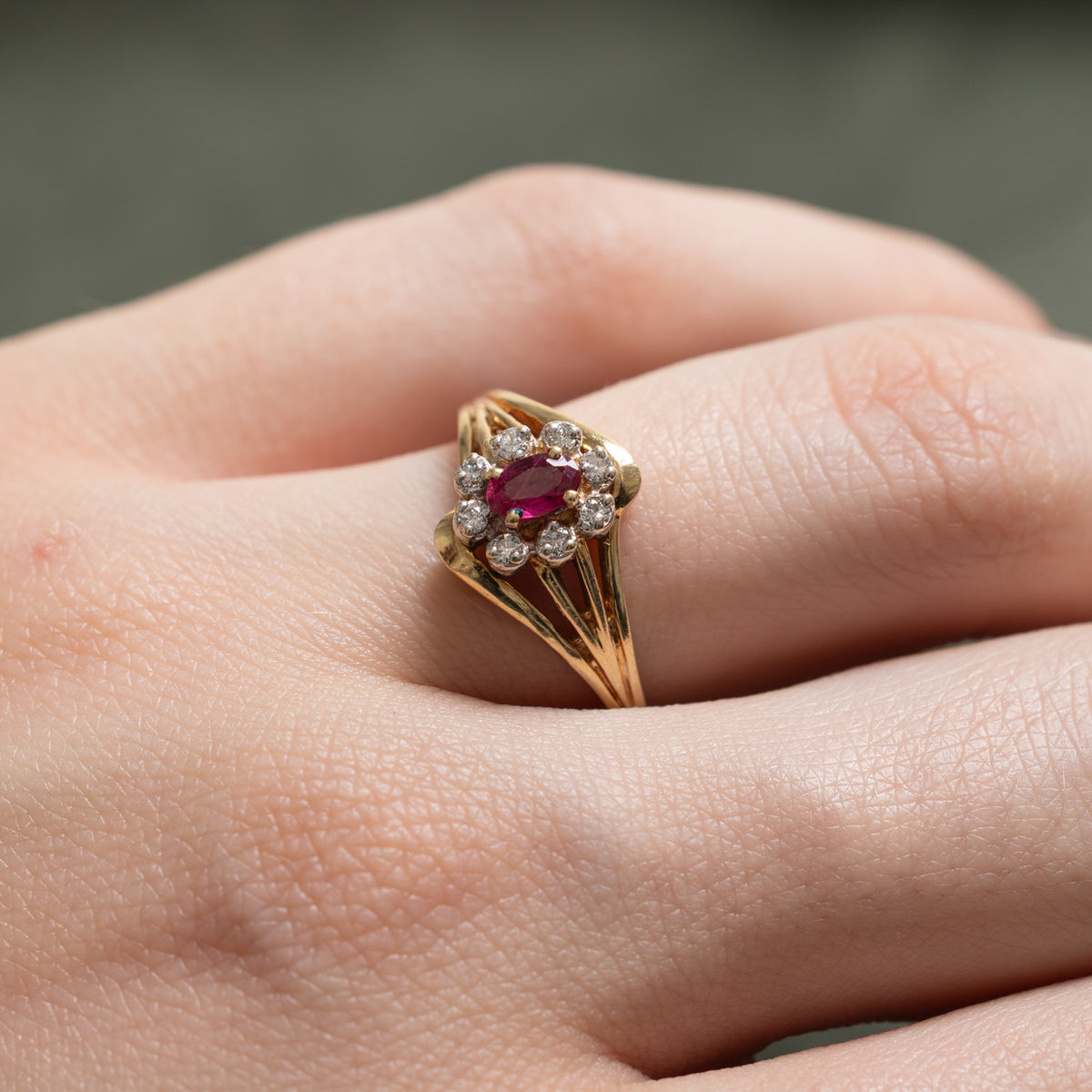 14k Ruby & Diamond Halo Openwork Floral Ring | 0.22ct, 0.08ctw | SZ 6