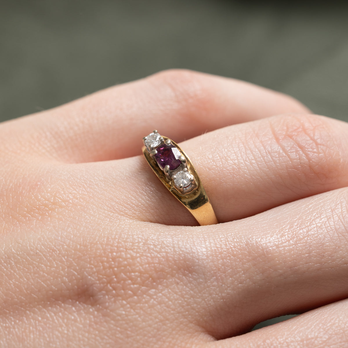 14k Three Stone Ruby & Diamond Ring | 0.36ct, 0.16ctw | SZ 6.25