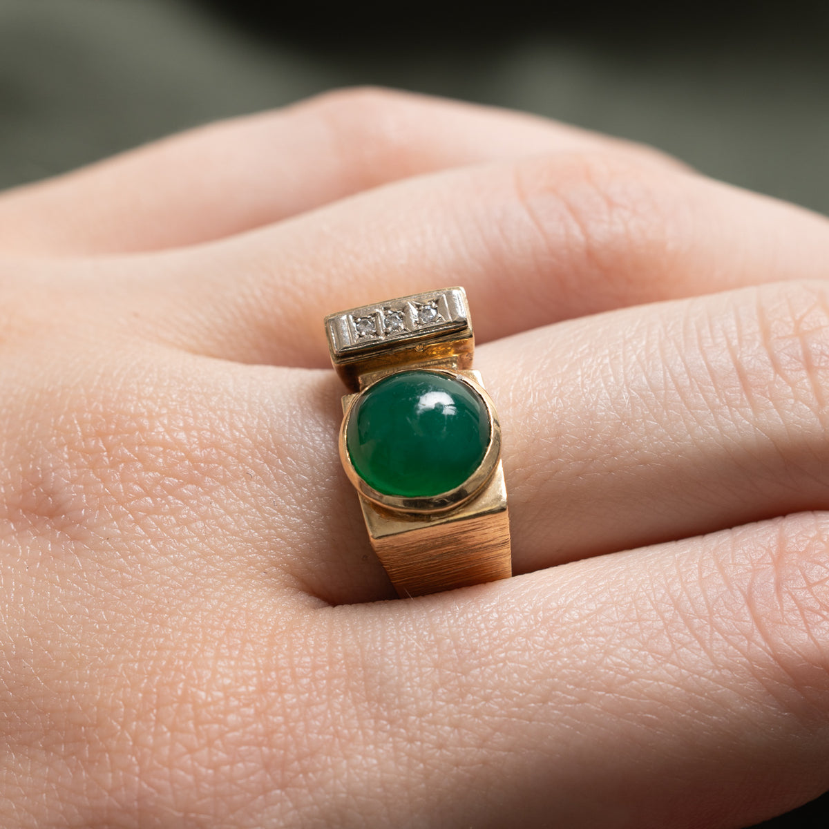 14k Bezel Set Chalcedony & Diamond Geometric Cocktail Ring | 2.60ct, 0.02ctw | SZ 7