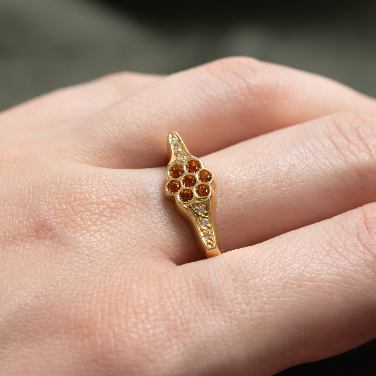 18k Citrine & Diamond Floral Cluster Ring | 0.28ctw, 0.03ctw | SZ 8.25