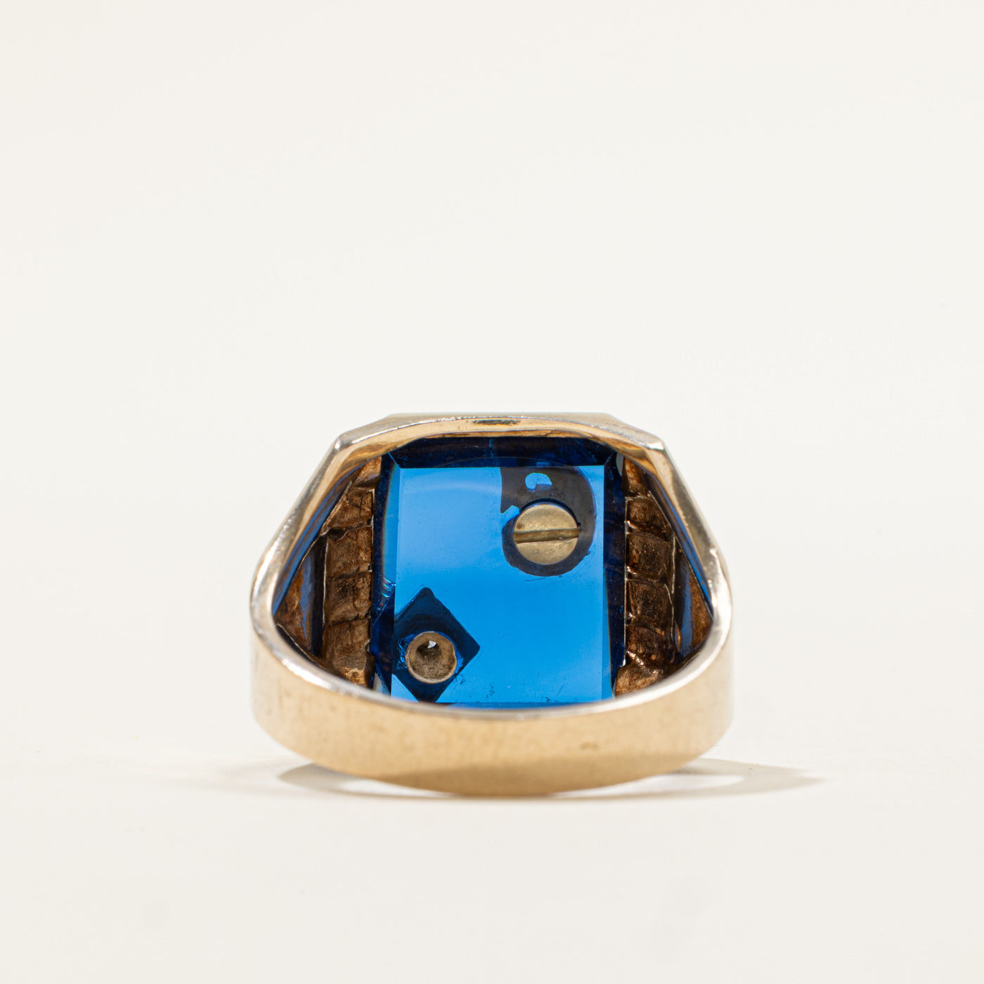 10k Synthetic Sapphire & Diamond "C" Initial Signet Ring | 5.00ct, 0.01ct | SZ 9.75