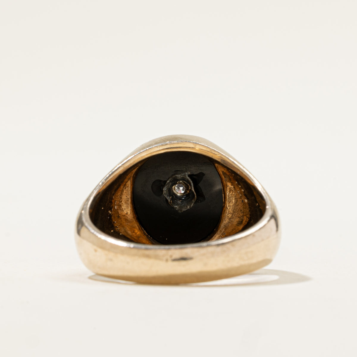 10k Bezel Set Onyx & Diamond Geometric Signet Ring | 2.70ct, 0.08ct | SZ 10