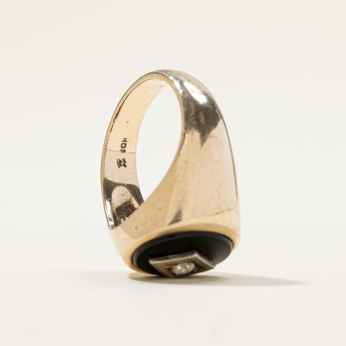 10k Bezel Set Onyx & Diamond Geometric Signet Ring | 2.70ct, 0.08ct | SZ 10