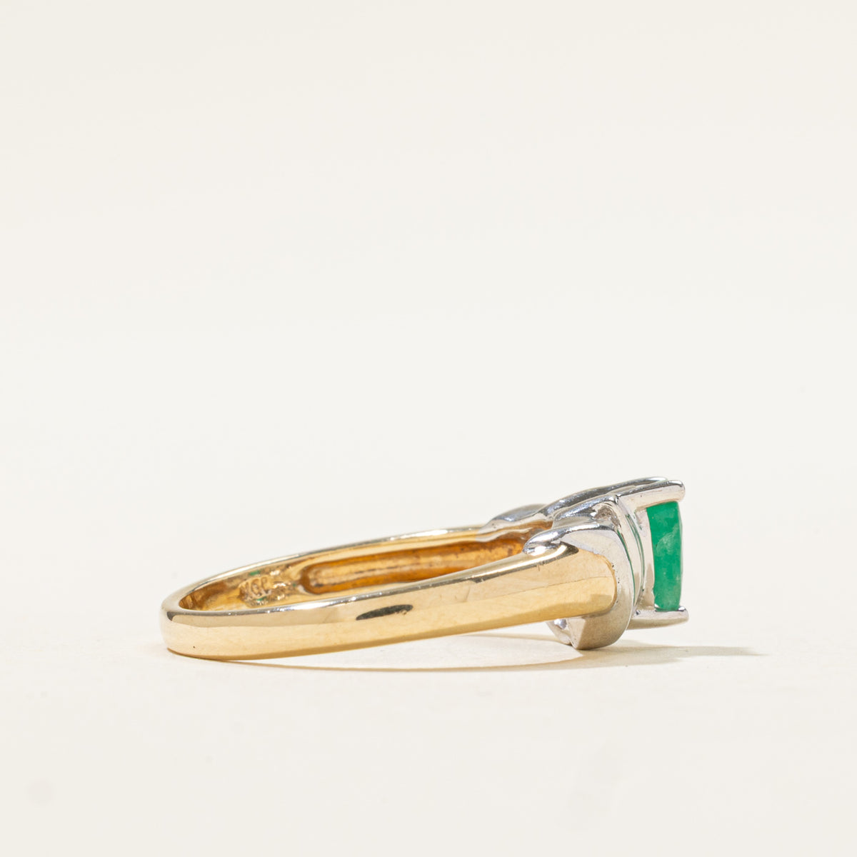 10k Two Tone Pear Cut Emerald & Diamond Ring | 0.28ct, 0.10ctw | SZ 6.5