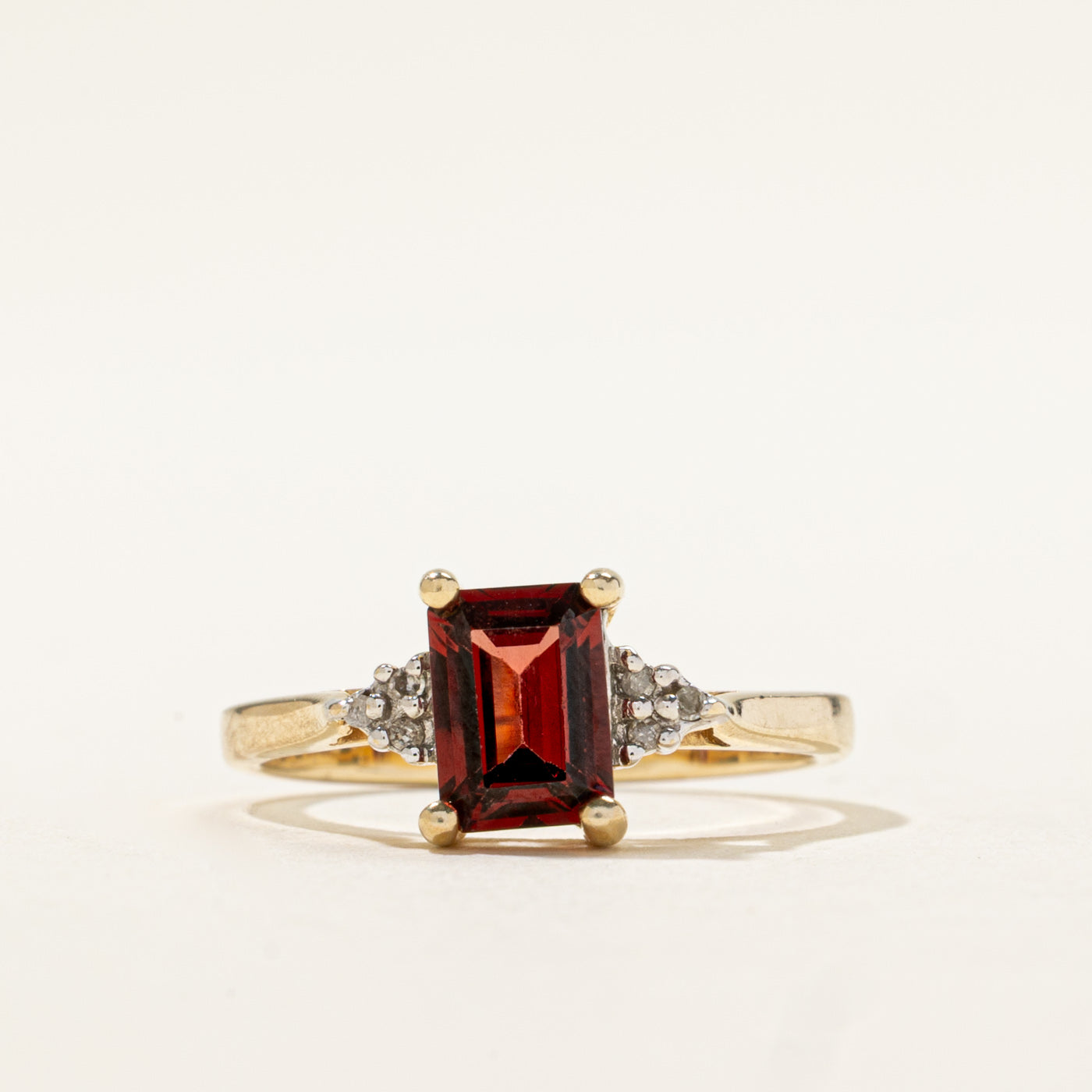10k Rectangle Cut Garnet & Diamond Accented Ring | 1.00ct, 0.01ctw | SZ 6