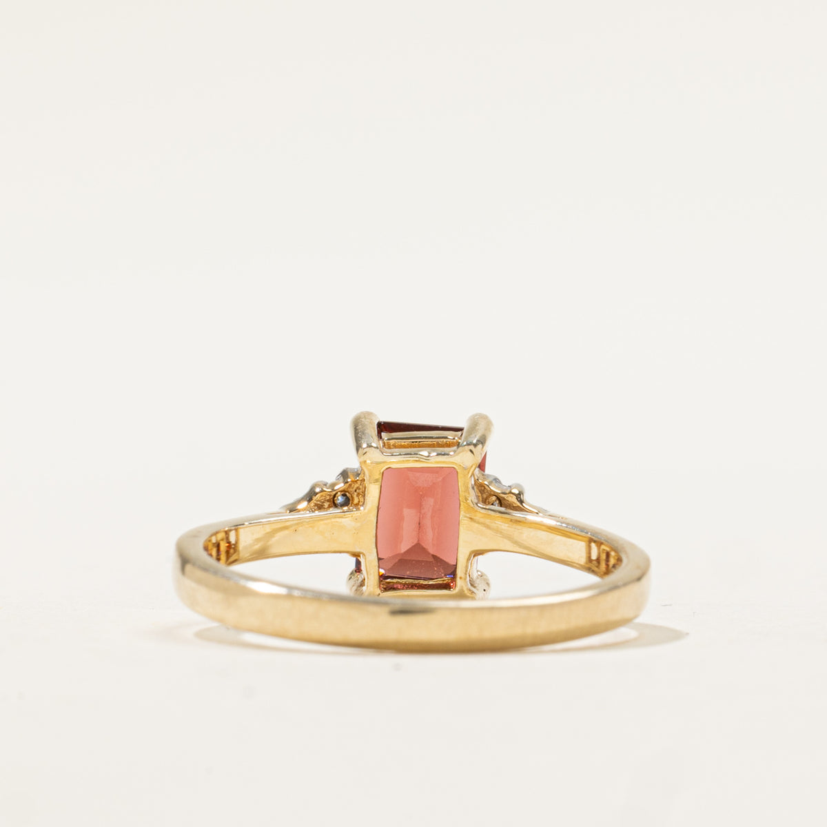 10k Rectangle Cut Garnet & Diamond Accented Ring | 1.00ct, 0.01ctw | SZ 6