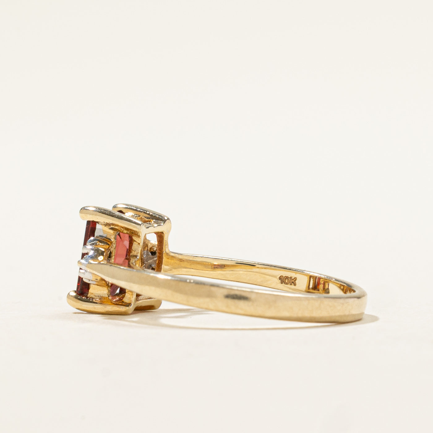 10k Rectangle Cut Garnet & Diamond Accented Ring | 1.00ct, 0.01ctw | SZ 6