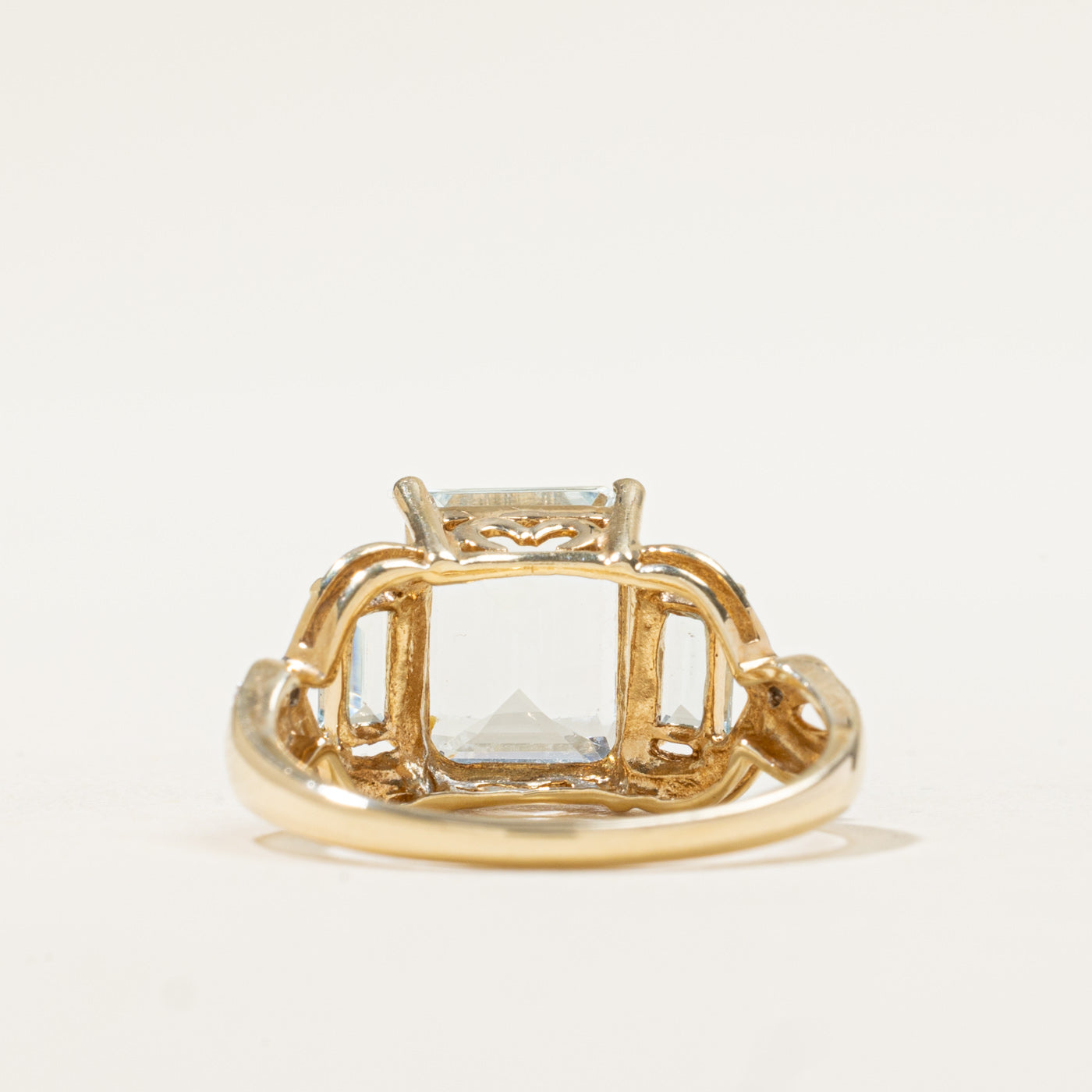 10k Three Stone Aquamarine & Diamond Accented Ring | 2.70ct, 0.004ctw | SZ 7.25
