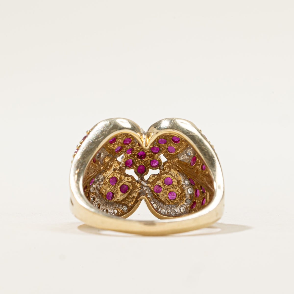 10k Ruby & Diamond Cluster Clover Cocktail Ring | 1.95ct, 0.08ctw | SZ 8.25