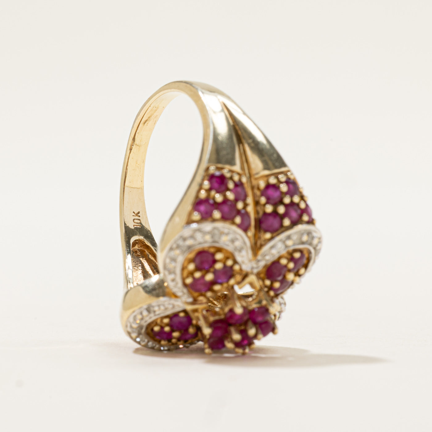 10k Ruby & Diamond Cluster Clover Cocktail Ring | 1.95ct, 0.08ctw | SZ 8.25