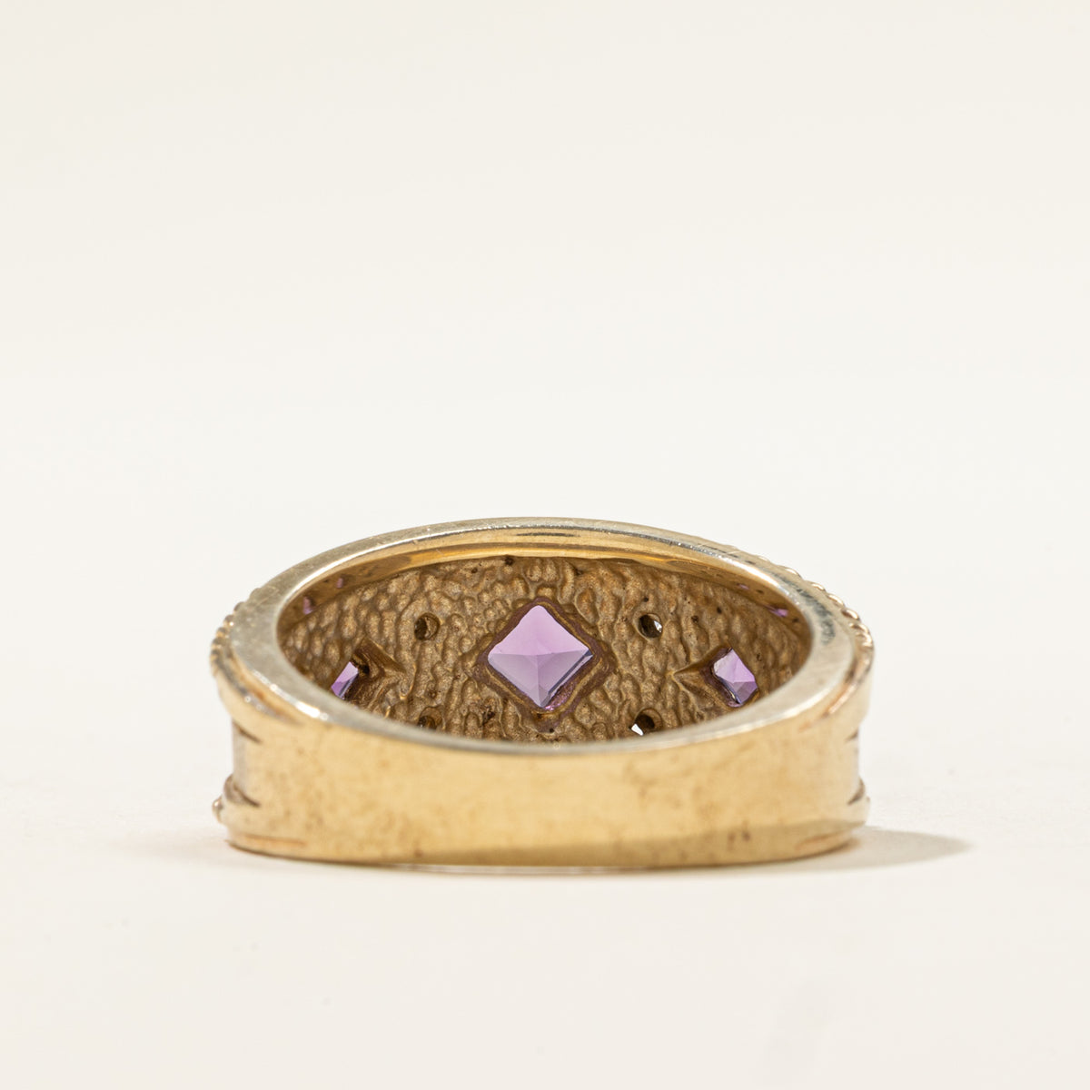10k Amethyst & Diamond Geometric Tapered Band | 0.34ctw, 0.04ctw | SZ 7