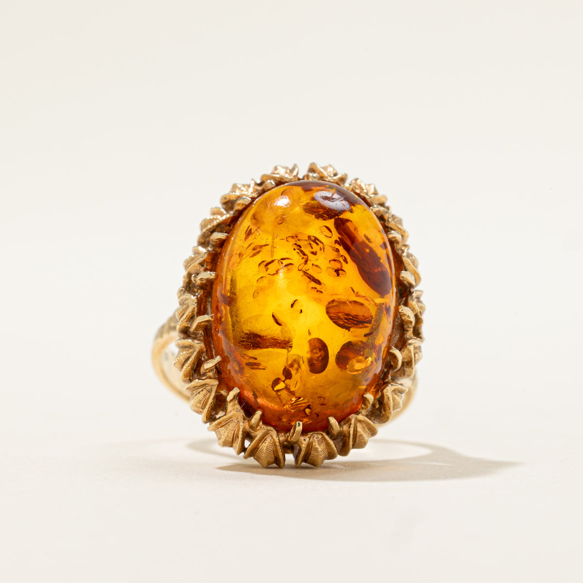 14k Solitaire Amber Textured Cocktail Ring | 4.80ct | SZ 6.75