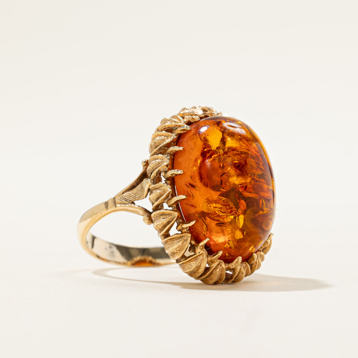 14k Solitaire Amber Textured Cocktail Ring | 4.80ct | SZ 6.75