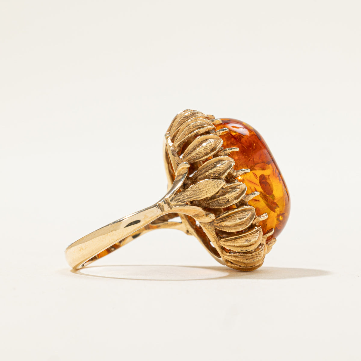 14k Solitaire Amber Textured Cocktail Ring | 4.80ct | SZ 6.75