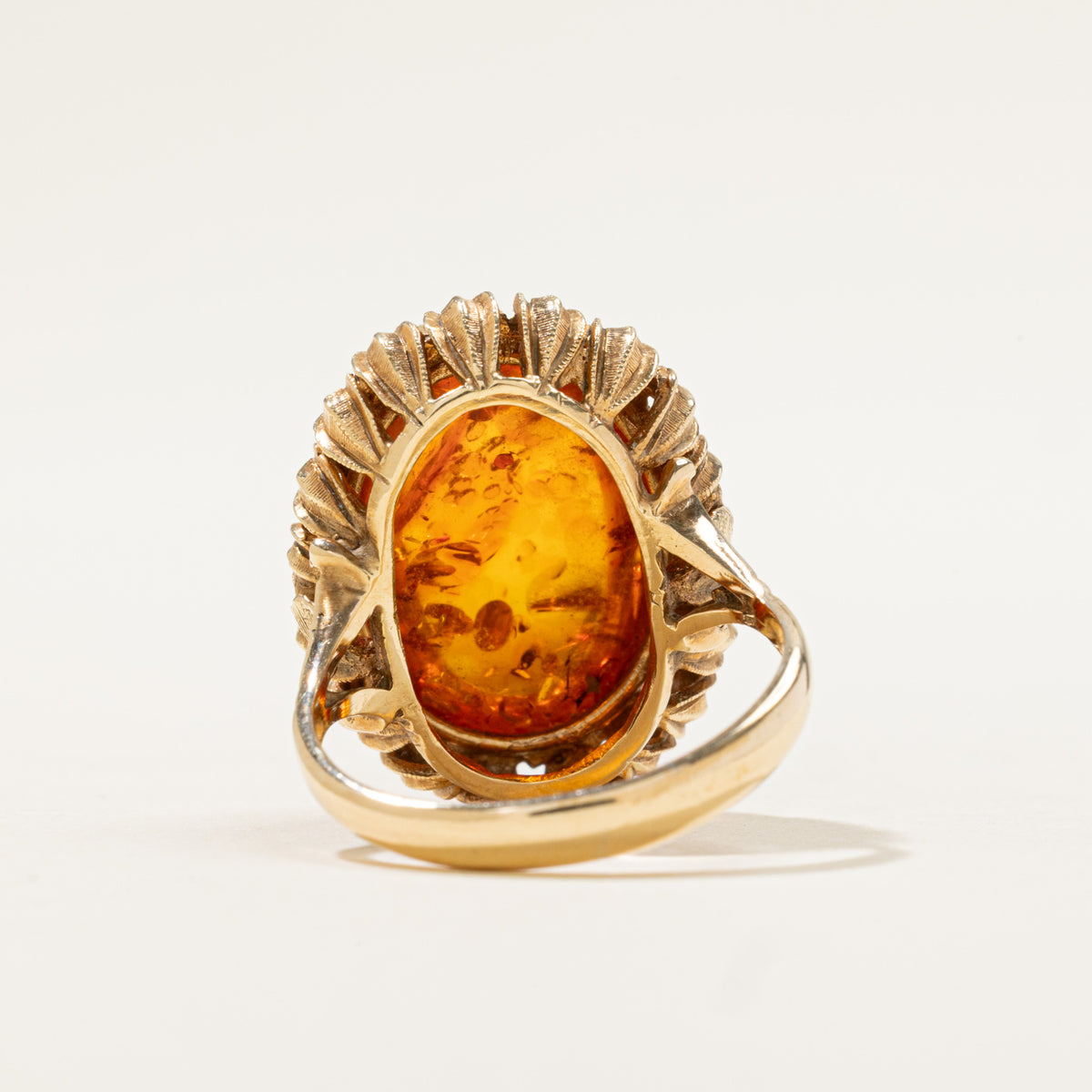 14k Solitaire Amber Textured Cocktail Ring | 4.80ct | SZ 6.75