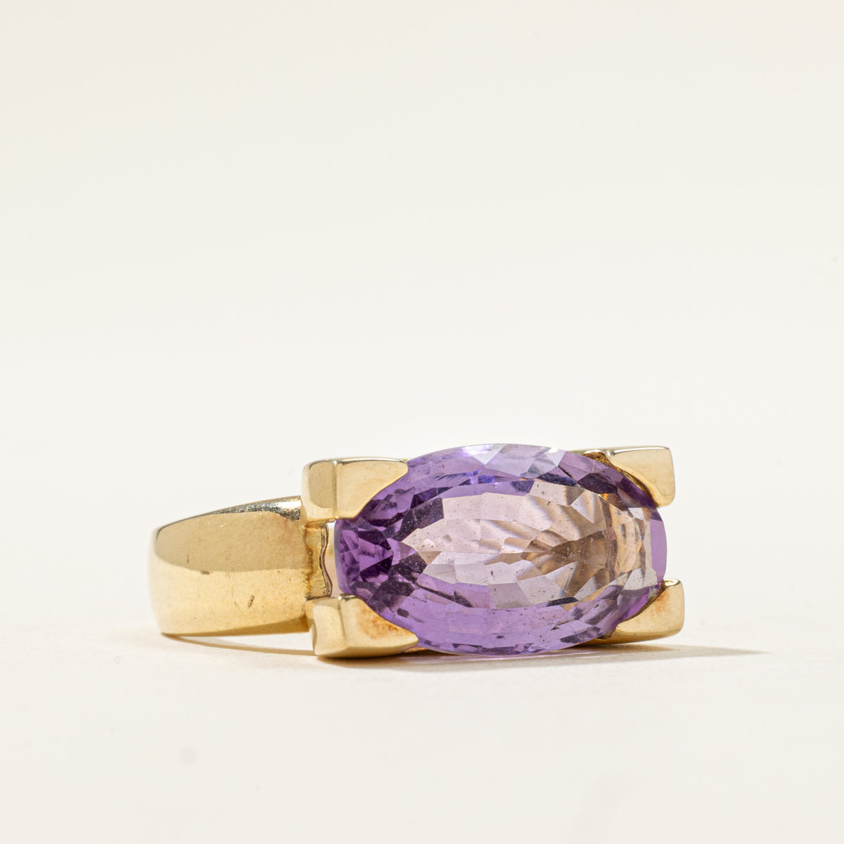 14k Yellow Gold Solitaire East West Amethyst Cocktail Ring | 5.75ct | SZ 7