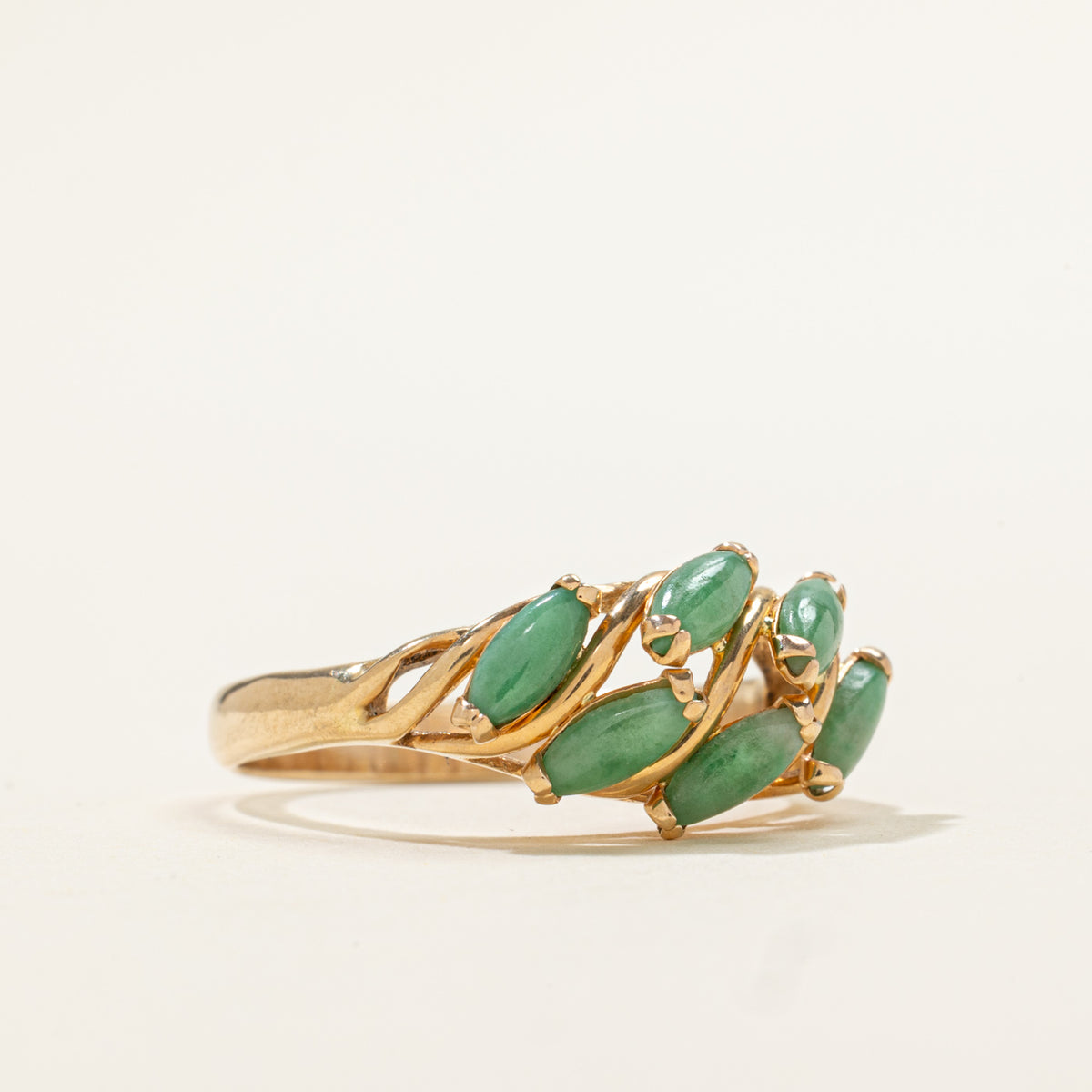 14k Diagonal Multi Row Jadeite Ring | 0.90ctw | SZ 7.5