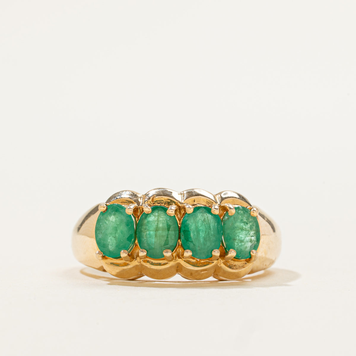 14k Four Stone Emerald Scalloped Ring | 1.08ctw | SZ 6.75