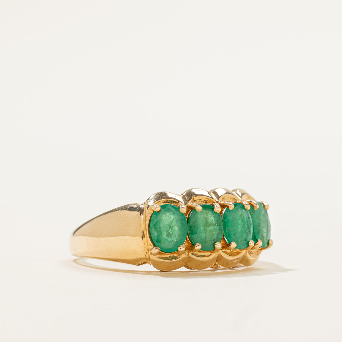 14k Four Stone Emerald Scalloped Ring | 1.08ctw | SZ 6.75
