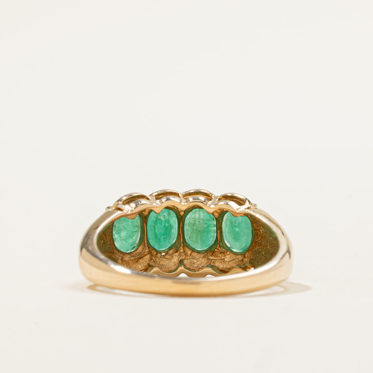 14k Four Stone Emerald Scalloped Ring | 1.08ctw | SZ 6.75
