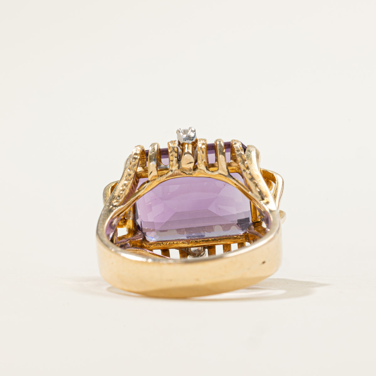 14k East West Amethyst & Diamond Openwork Cocktail Ring | 10.15ct, 0.14ctw | SZ 7.5