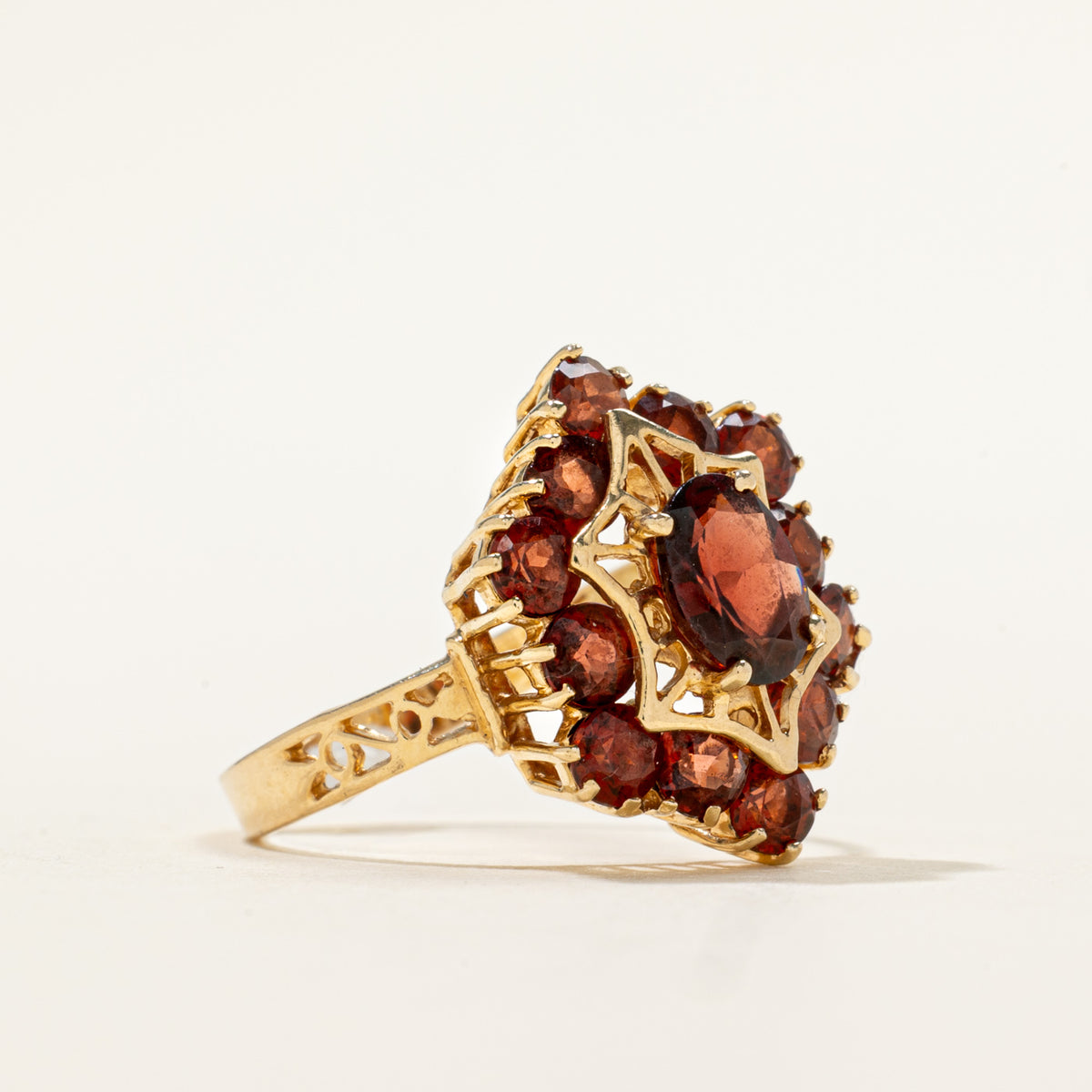 14k Garnet Halo Openwork Geometric Ring | 2.40ct | SZ 7