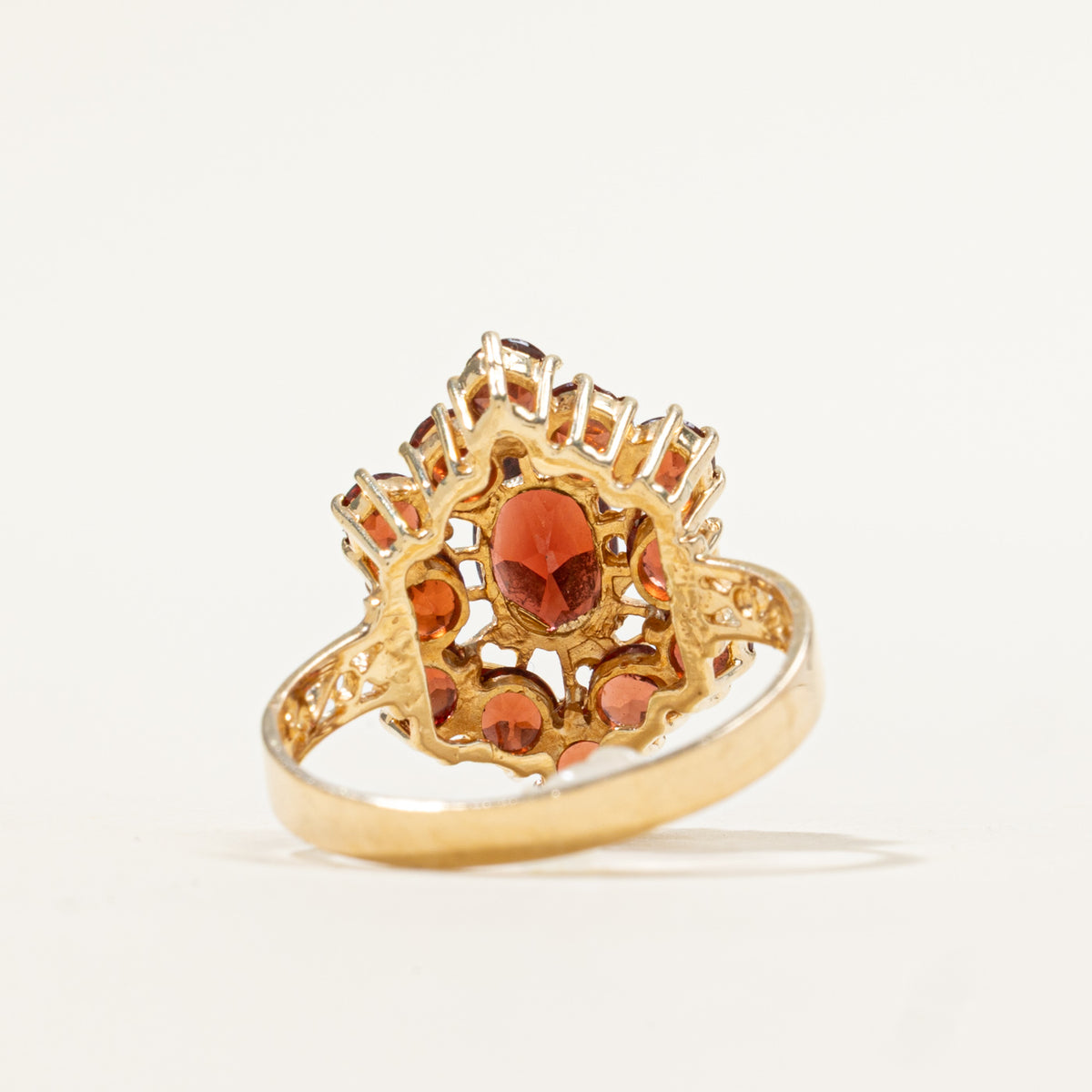 14k Garnet Halo Openwork Geometric Ring | 2.40ct | SZ 7