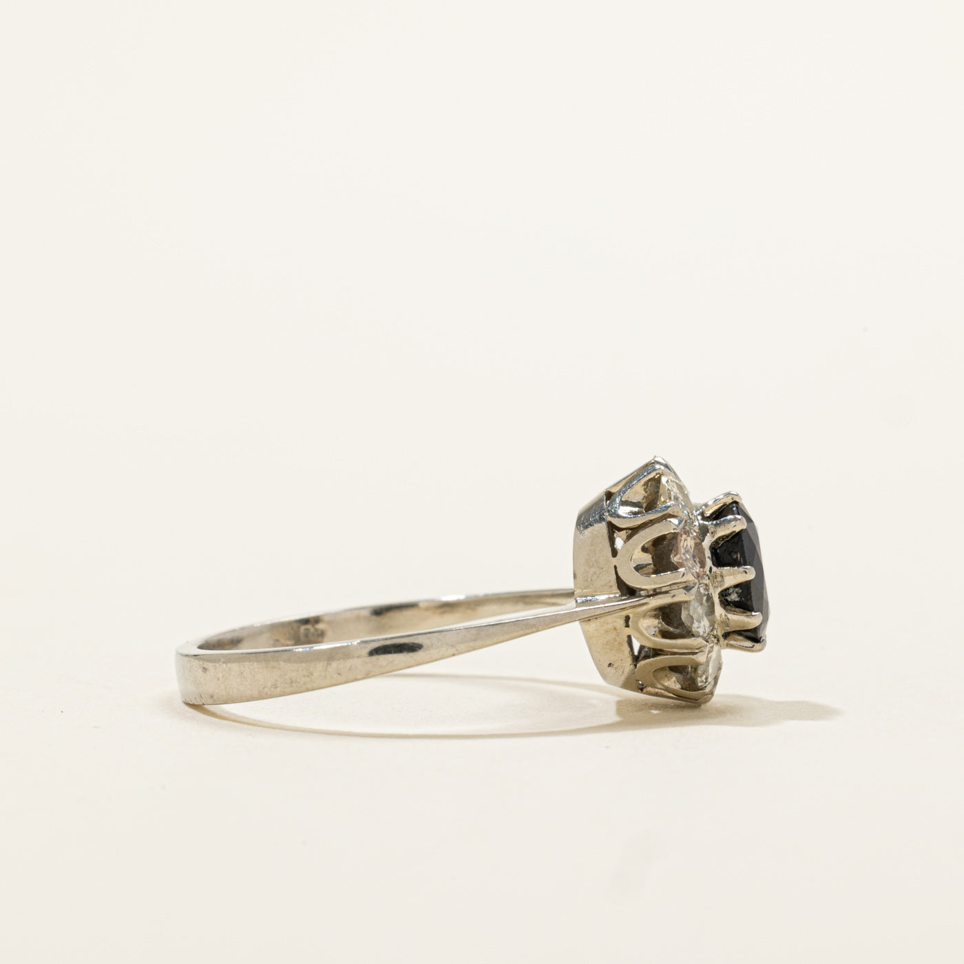 Austrian White Gold Sapphire & Diamond Halo Ring | 0.90ct, 0.50ctw | SZ 7.5
