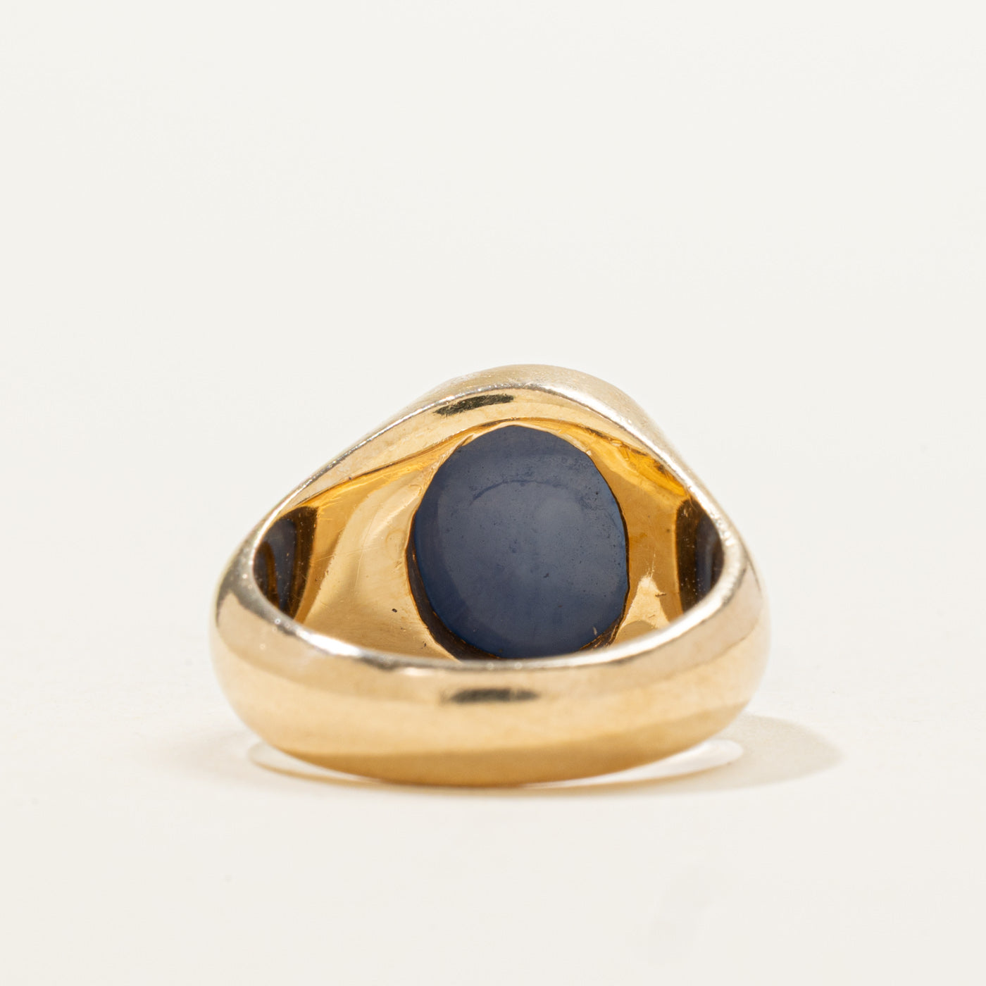 14k Bezel Set Star Sapphire & Diamond Plain Signet Ring | 3.80ct, 0.06ctw | SZ 3