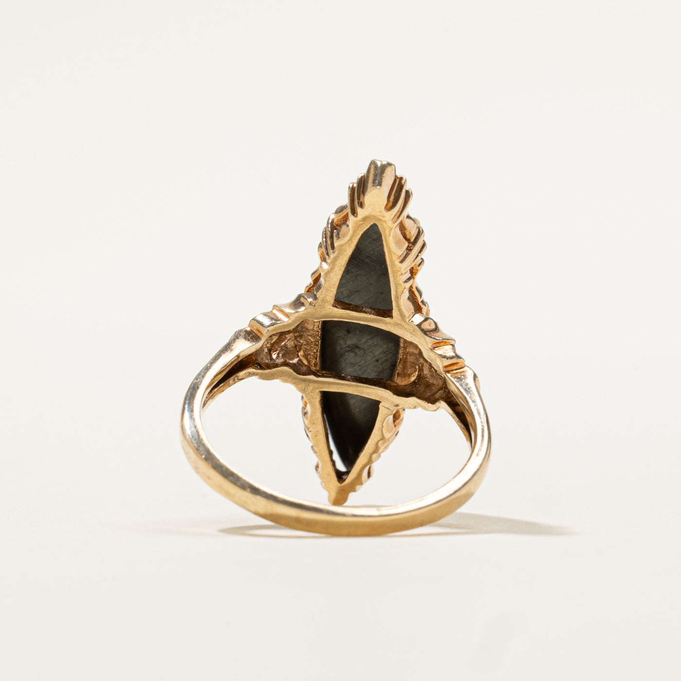 10k Solitaire Hematite Scrollwork Marquise Ornate Ring | 3.90ct | SZ 7.5