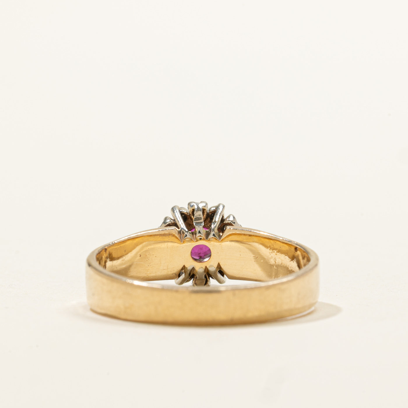 14k Ruby & Diamond Halo Floral Grooved Ring | 0.38ct, 0.12ctw | SZ 8